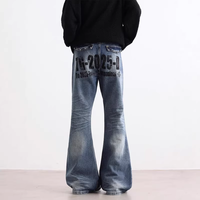 Jeans évasés streetwear pour hommes de haute qualité, imprimé lettres vintage, coupe large, en denim extensible avec poches décoratives