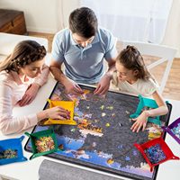 Tapis de puzzle pliable personnalisé avec logo, durable, robuste, facile à ranger, gain de place, en feutre, avec 6 plateaux de tri colorés