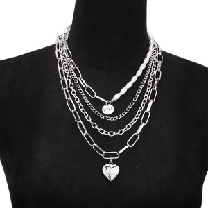 Layered Pearl Chain Necklace Gold Heart Pendant Multi Layer <b>Choker</b> Fashion Jewelry Gift for Women - Product Image 3
