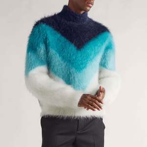 Custom Winter Warm Furry Knit Pullover <b>Round</b> Neck Long Sleeve Mohair Jacquard <b>Brushed</b> Men's Sweater - Product Image 1