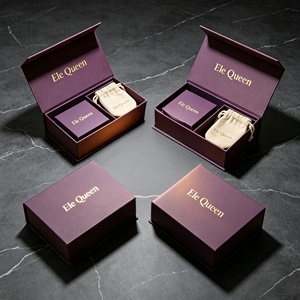 EleQueen Luxury Magnetic Flap Jewellery Box Set Custom Printed Logo Cardboard Gift Box <b>Drawstring</b> Velvet <b>Pouch</b> for Valentine's - Product Image 1
