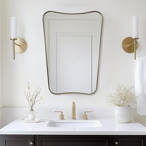 Specchio da Bagno Curvo in Bronzo, Design Moderno, Spessore 4mm, Fatto a Mano, Nuovo Specchio Decorativo da Parete a Forma di Scudo Classico Hope - Product Image 4