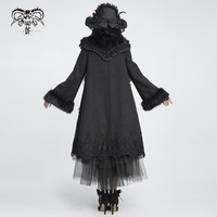 Manteau d'hiver gothique Lolita pour femme CT292, col et poignets en fausse fourrure, broderie nœud papillon grande pierre, simple boutonnage, coupe trapèze
