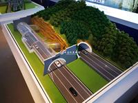 Arquitectura 3D para exposición Modelo a escala de puente con luz y modelo a escala de montaña