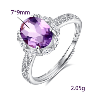 Wholesale 7*9mm Oval Cut Amethyst Gemstone <b>925</b> <b>Silver</b> <b>Ring</b> With Natural Stones White gold Plated Elegant Jewelry For Women - Product Image 6