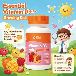 Gummies de vitamine D3 pour enfants, marque privée, saveur mangue-fraise naturelle, pour soutenir l'immunité et la santé osseuse des enfants, véganes, 60 unités - Product Image 4