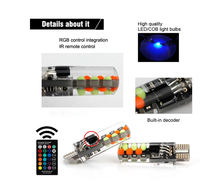 Lampe d'éclairage d'ambiance de haute qualité, éclairage intérieur dansant, clignotant, 12V, voiture, RGB, T10, COB, 12smd, ampoule LED en silicone, télécommande
