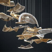 Lustre en verre courbé en forme d'oiseau, design artistique, lampe suspendue en verre taillé irrégulièrement sur mesure pour hall d'hôtel, villa, escalier