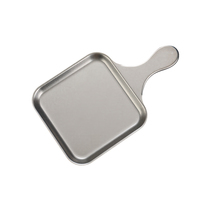 Assiette carrée en acier inoxydable durable de style coréen, écologique, petite, argentée, à motif uni, avec poignées, pour restaurant/cantine/maison