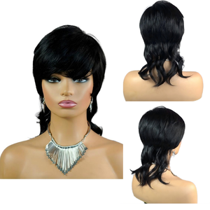 Parrucca Corta Nera Liscia di Alta Qualità per Donne, 1 Pezzo di Capelli Umani Brasiliani Remy, Modello Coda di Lupo, con Cappuccio Elastico Senza Colla - Product Image 2