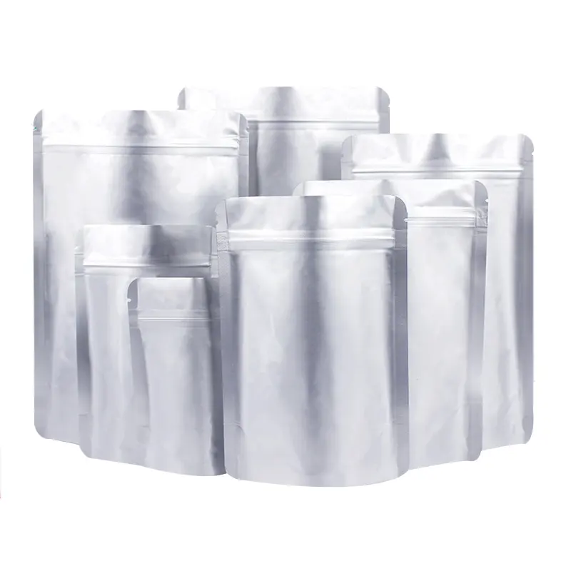 Custom in argento lamina di alluminio richiudibile chiusura lampo Mylar plastica Stand Up sacchetti di imballaggio alimentare sacchetti