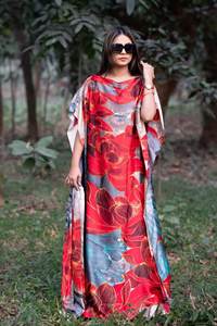 Großhandel Beliebte Damen Lange Seide Gefühle Kleider Lässig Blumen gedruckt Sexy Maxi Loose African Woman Kleid - Product Image 3