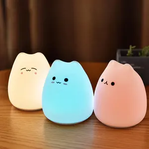Colorful <strong>Small</strong> Cat Silicone LED Night Light for Kids Children <strong>Table</strong> Lamp Bedroom Light <strong>Changing</strong> Tap Soft Night Light - Product Image 2