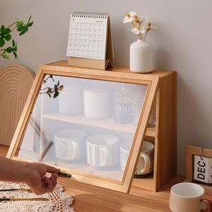 Gỗ rắn Retro hộp lưu trữ Máy tính để bàn với tủ trưng bày Cà Phê Cốc trà đặt mỹ phẩm chống bụi nắp gỗ - Product Image 2