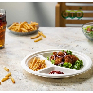 Assiettes jetables en pulpe de bagasse de 9 pouces, sans BPA, compostables, robustes, lot de 125, biodégradables, en fibre de canne à sucre, pour plats à emporter - Product Image 3