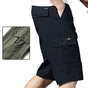 Shorts cargo en coton noir pour homme, taille mi-haute, avec cordon de serrage, poches, décontracté, sport, respirant - Product Image 2