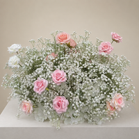 Rangkaian Bunga Lantai Mawar Pink Babybreath Buatan PPS Wholesale, Bunga Sutra untuk Dekorasi Acara Pernikahan
