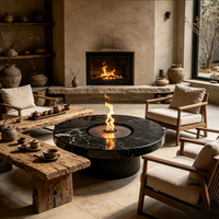 Table basse cheminée bioéthanol contemporaine haut de gamme à flamme naturelle pour espaces résidentiels intérieurs haut de gamme