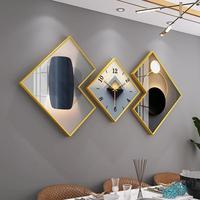 Dekorasi rumah seni dinding abstrak, mode 3 pcs/set, dekorasi berlian mewah pemandangan kaca kristal porselen Modern dengan seni Jam