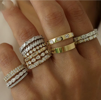 Bagues éternité en or pur 18 carats et 14 carats, style vintage, unisexe, avec diamants synthétiques de taille poire certifiés IGI