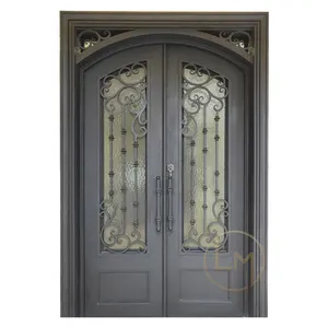 ヨーロッパのチェコ教会の鉄の門のデザインホーム素朴な鋳造エントリーダブルフロント錬鉄製のガラスのドア