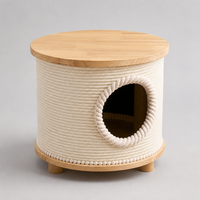 Maison pour chat en sisal YAOYUE avec dessus en bois de chêne, entrée ronde, deux tailles pour chats de taille moyenne