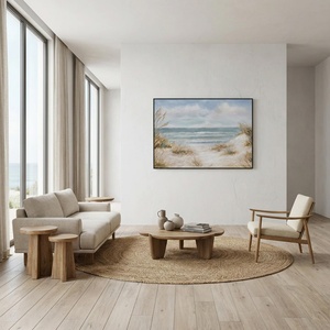 Peinture à l'huile encadrée sur toile, faite à la main, avec texture, représentant un paysage marin côtier calme, pour décoration intérieure, vente en gros - Product Image 2
