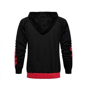 Men Hooded <b>Zipper</b> <b>Sweatshirt</b> Black Red Color Blocking Full Sleeve Sporty Casual Tracksuit Spring Wear Breathable Printed Organic - Product Image 2