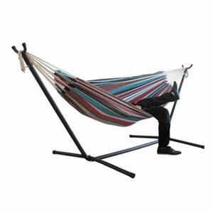 <span class=keywords><strong>Hamac</strong></span> double en coton <span class=keywords><strong>avec</strong></span> <span class=keywords><strong>support</strong></span> pliable en acier et sac de transport - Product Image 1