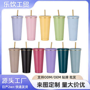 304 Stainless Steel Vacuum Insulated Tumbler With Gold Rim Straw Portable Travel Coffee Cup - Product Image 5