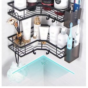 Bathroom Storage Rack Corner Wall Mounted 2 Tier Shelf For Toiletries Durable Rectangle Design - Product Image 4
