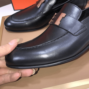 Mocasines de cuero negro para hombre con detalle de hebilla metálica, zapatos de vestir sin cordones para negocios y uso diario hermessing - Product Image 6