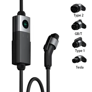 Pengisi daya Ev portabel 7kw 11kw 22kw, aplikasi Wifi Ev stasiun pengisian daya tipe 2 tipe 1 GBT Tesla EV Logo kustom