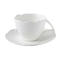 Ensemble élégant de tasse à café et soucoupe en porcelaine blanche en forme de fleur, 350 ml, céramique Dehua, tasse à thé florale, vaisselle pour le thé de l'après-midi