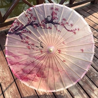 Parapluie décoratif classique chinois fait main en papier huilé de bambou imperméable Junvoy, motif fleur de prunier, 84 cm, Leo-661, pour le bureau