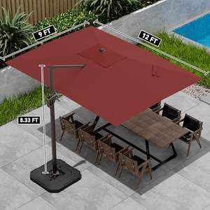 Sombrilla de <span class=keywords><strong>Patio</strong></span> de Aluminio Roja HANYI de 9X12 Pies con Doble Toldo Impermeable Resistente al Viento con Inclinación Giratoria de 360 Grados para Exteriores - Product Image 2