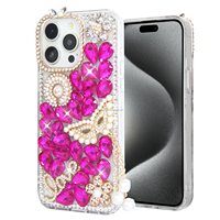 KINGSOUL Coque de téléphone de luxe scintillante en TPU+PC pour iPhone 15 Pro Max, avec strass étincelants, anneau magnétique, antichoc, protection brillante, style féminin