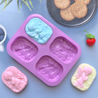 Leicht zu lösende 4-Loch Silikonform in Lila für Engel (Junge oder Mädchen) – Lebensmittelechte Fondant- und Seifenform zur Kuchendekoration
