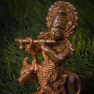Figura de Krishna con Vaca de Latón, Hecha a Mano, Estilo Art Deco, Decoración para el Hogar, Templo, Diwali, Sala de Estar, Venta al Por Mayor - Product Image 2