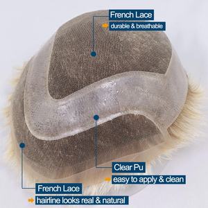 Peluca <span class=keywords><strong>de</strong></span> cabello humano 100% indio para <span class=keywords><strong>hombre</strong></span>, peluquín con encaje frontal, <span class=keywords><strong>rubio</strong></span> ceniza, FRANCÉS - Product Image 6