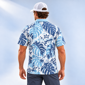 <b>Men's</b> Custom Sublimation Hawaiian Print Polo <b>Shirt</b> Quick Dry <b>Tropical</b> Leaf Stretch Casual Outdoor Wear - Product Image 2