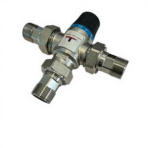 HM Solar <b>Thermostatic</b> Valve Mixer 1" Brass Chrome 3/4" Male Fittings 35-60C Temperature <b>Control</b> for Water Household Use - Product Image 1