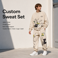Conjunto Deportivo Personalizado, Sudadera con Cuello Redondo y Pantalones Jogger con Estampado Gráfico en Capas, Ropa Casual Urbana para Hombre