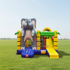 Château gonflable commercial personnalisé sur <span class=keywords><strong>le</strong></span> thème de la jungle avec éléphant, en PVC, avec toboggan, jeux d'extérieur à vendre - Product Image 1