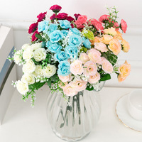 Décorations florales en soie Huaien, roses artificielles réalistes de style coréen à 15 têtes pour la Saint-Valentin, mariage, décoration intérieure (carton)