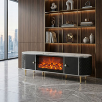 Meuble TV moderne en bois MDF blanc avec cheminée électrique à commande à distance et rayures verticales