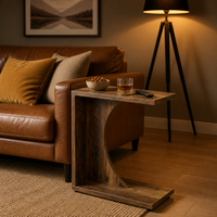 Table d'appoint rustique en forme de C en bois, à glisser sous le canapé, pour le salon