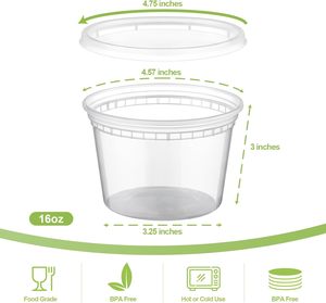 16 أونصة حاويات لذيذة بلاستيكية خالية من مادة BPA أغطية حساء مانعة للتسرب تكديس ميكروويف/غسالة صحون/مجمد كيك آمن - Product Image 2