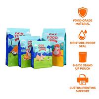 Sachet de rangement portable autoportant en aluminium, scellable, à fond plat, pour aliments et friandises pour chiens et chats, avec fermeture éclair, faible MOQ, impression personnalisée, fabricant