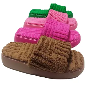 Fashion Trend Women House Plush shoes Flat Indoor Fluffy Ladies Winter Bedroom Towel Slides Slippers